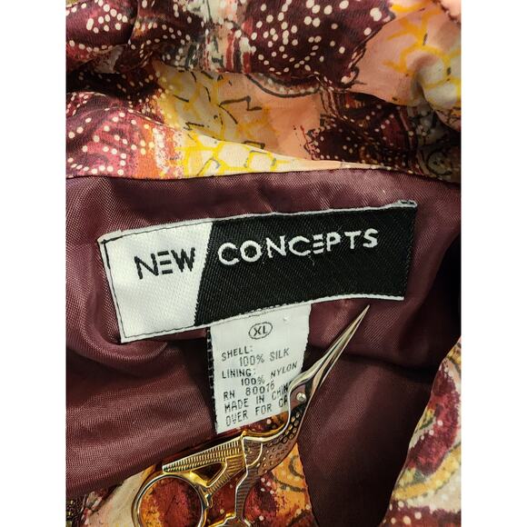 NEW CONCEPTS 100% Silk Red Paisley 90s Style Print Zip Up Jacket Womens XL - Picture 6 of 9